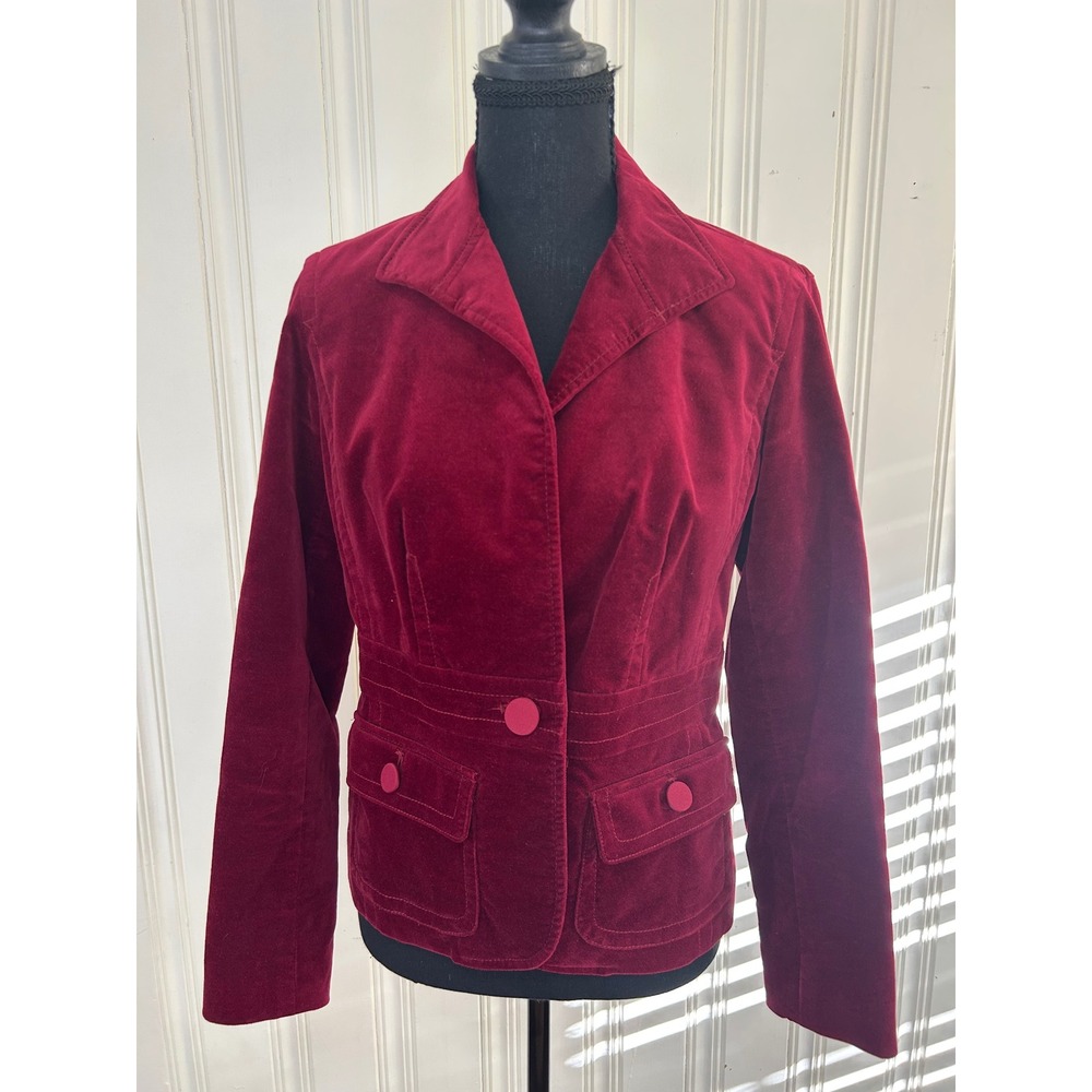 Talbots Petites 6P Burgundy Velvet Jewel Tone Regency Blazer Jacket Academia